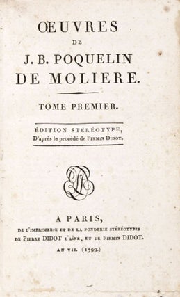 Item #29272 Oeuvres de J. B. Poquelin de Molière. Edition stéréotype. 8-vol. set (Complete)....
