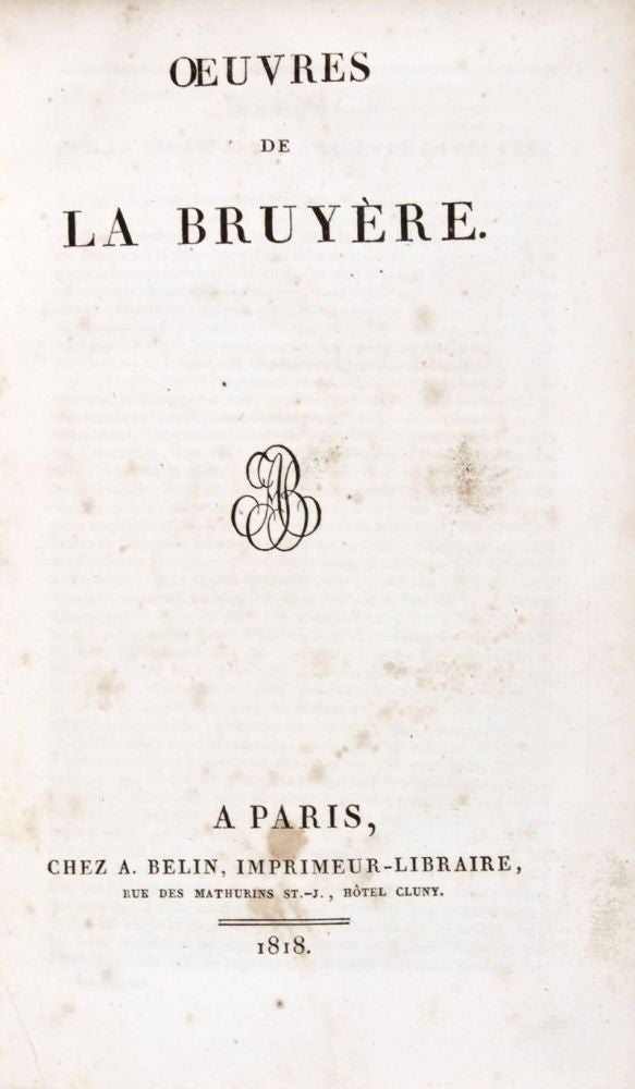Item #29286 Oeuvres de La Bruyère. Jean de La Bruyère.