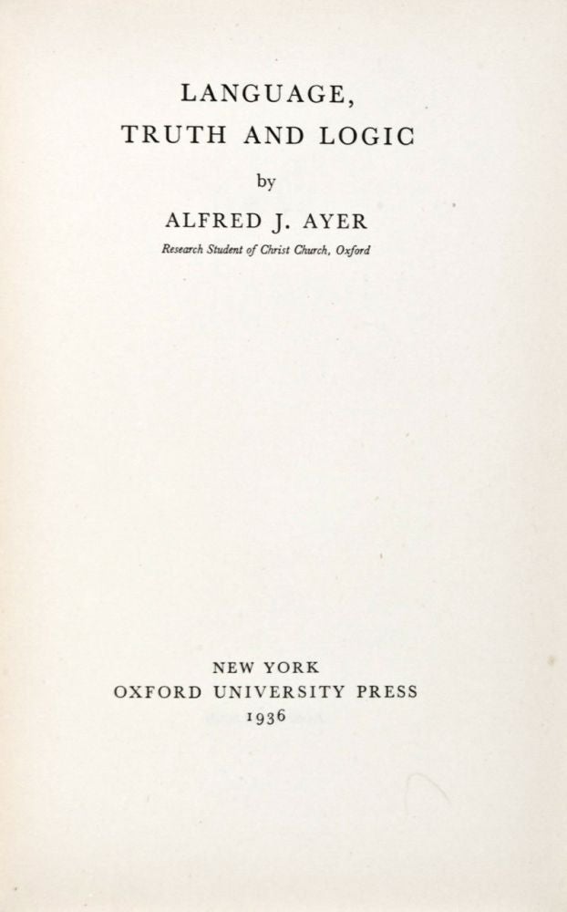Item #30686 Language, Truth and Logic. Alfred J. Ayer.