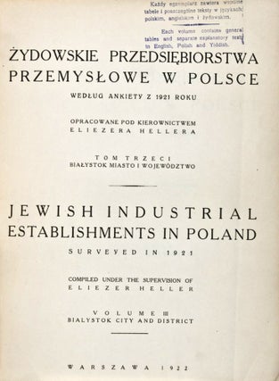 Item #30937 Jewish Industrial Establishments in Poland. Zydowskie Przedsiebiorstwa Przemyslowe W...