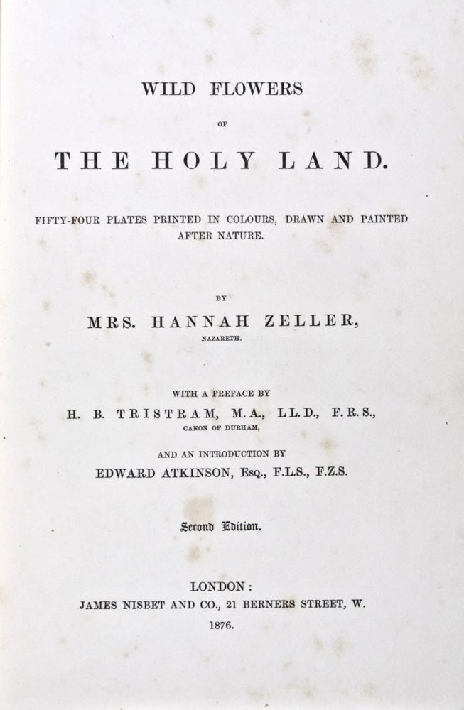 Item #31671 Wild Flowers of the Holy Land. Hannah Zeller, H. B. Tristram, Edward Atkinson, Preface, Introduction.