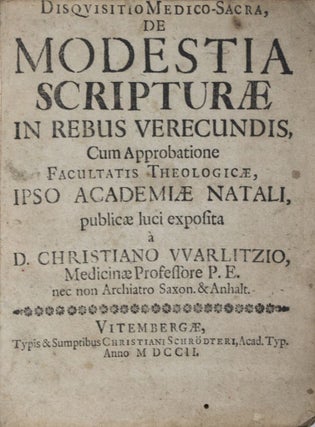Item #31788 Disquisitio Medico-Sacra, De Modestia Scripturae In Rebus Verecundis. D. Christiano...