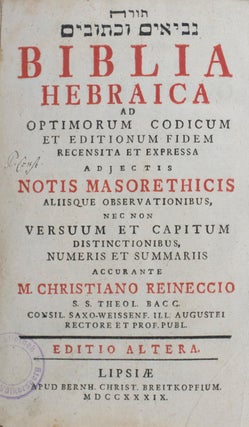 Item #31836 Biblia Hebraica ad Optimorum Codicum et Editionum Fidem Recensita et Expressa...