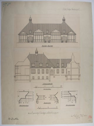 Collection of 10 original printed architectural plans & drawings by Ludwig Hoffmann of the Rudolf-Virchow-Krankenhaus (Hospital) in Berlin-Wedding. Signed & annotated by Hoffmann, some also signed by Stadtbauinspektor Tietze