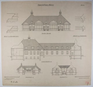Collection of 10 original printed architectural plans & drawings by Ludwig Hoffmann of the Rudolf-Virchow-Krankenhaus (Hospital) in Berlin-Wedding. Signed & annotated by Hoffmann, some also signed by Stadtbauinspektor Tietze