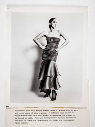 Unique Diane von Furstenberg 1984 Spring/Summer & 1985 Fall Couture collection with publicity photographs by Helmut Newton, 100's of original full & partly colored renderings, drawings in various states, swatch samples, press photos, Polaroid's and various other related material