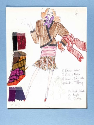 Unique Diane von Furstenberg 1984 Spring/Summer & 1985 Fall Couture collection with publicity photographs by Helmut Newton, 100's of original full & partly colored renderings, drawings in various states, swatch samples, press photos, Polaroid's and various other related material