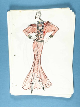 Unique Diane von Furstenberg 1984 Spring/Summer & 1985 Fall Couture collection with publicity photographs by Helmut Newton, 100's of original full & partly colored renderings, drawings in various states, swatch samples, press photos, Polaroid's and various other related material