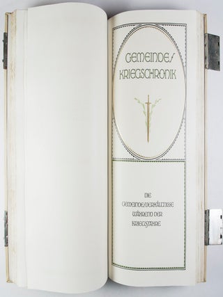 Decorative Full Vellum Binding designed by Johann Vinenz Cissarz (issued for the purpose of documenting a German city's chronicle during World War I)