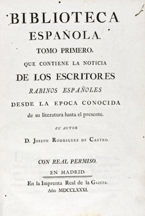 Item #33719 Biblioteca Espanola [2 vols.]. D. Joseph Rodriguez De Castro