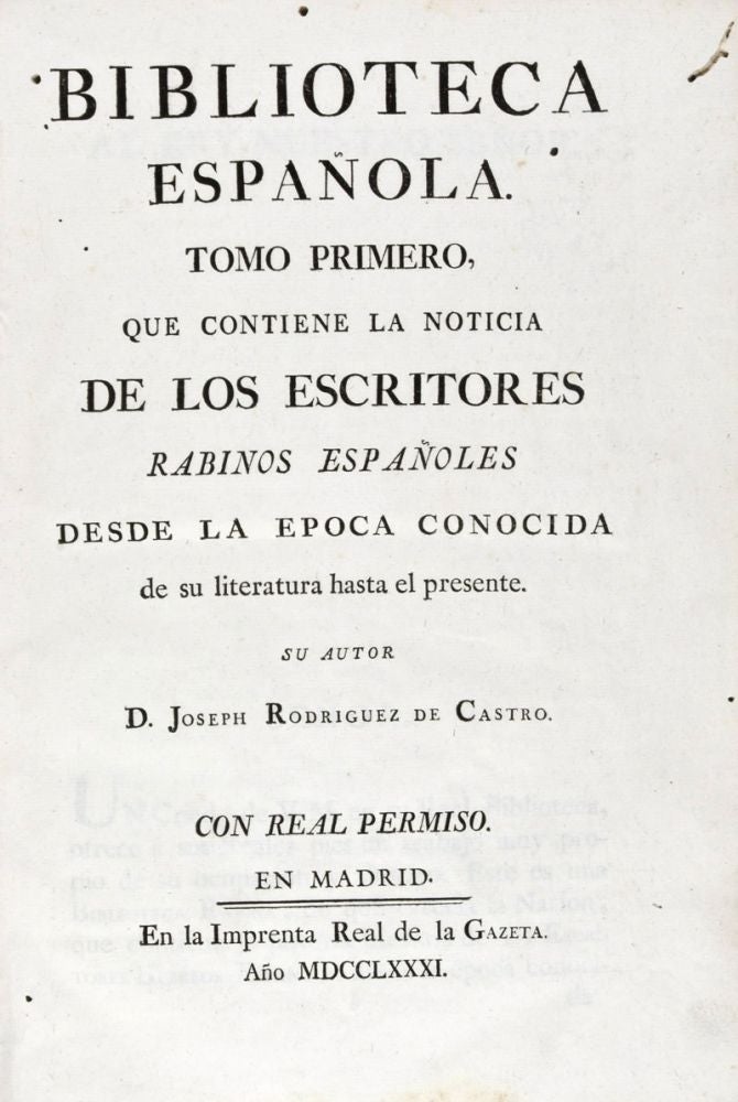 Item #33719 Biblioteca Espanola [2 vols.]. D. Joseph Rodriguez De Castro.
