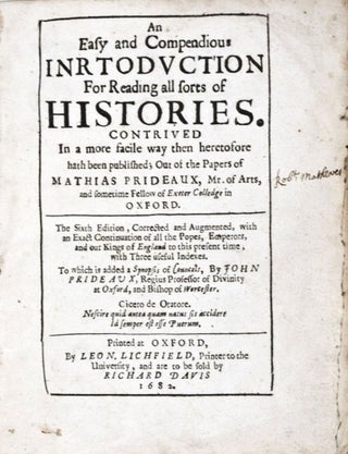 Item #33728 Easy and Compendious Introduction For Reading all sorts of Histories, An. Contrived...