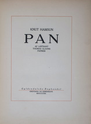 Item #34186 Pan, af Løitnant Thomas Glahns papirer. Knut Hamsun