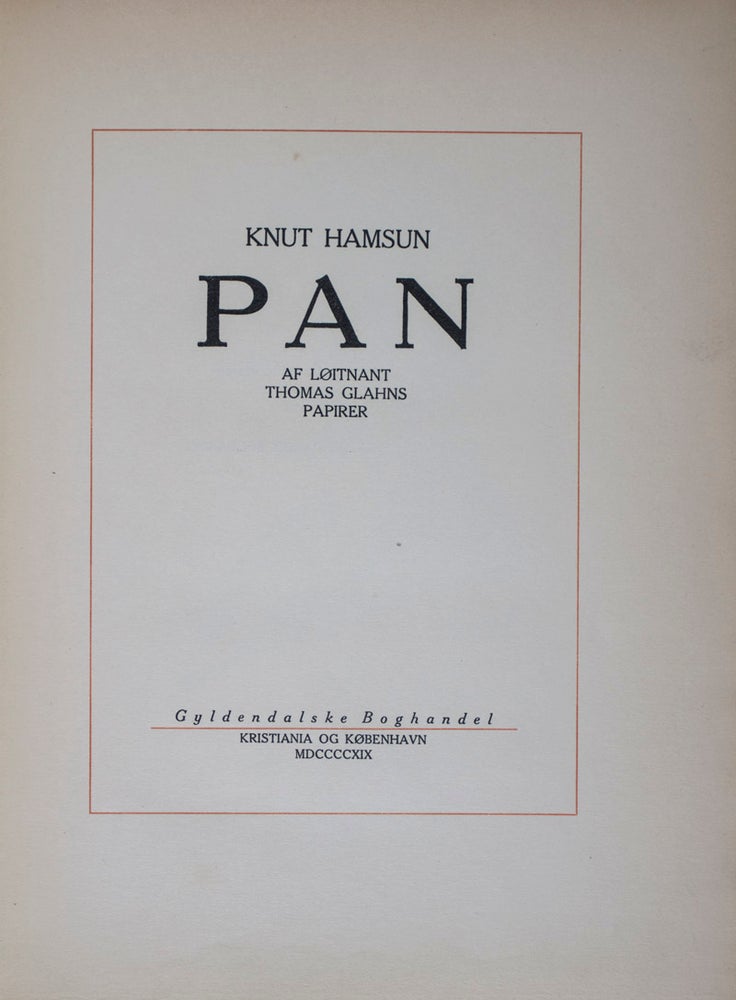 Item #34186 Pan, af Løitnant Thomas Glahns papirer. Knut Hamsun.