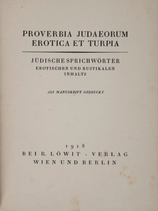 Pro Verbia Judaeorum Erotica Et Turpia. Jüdische Sprichwörter