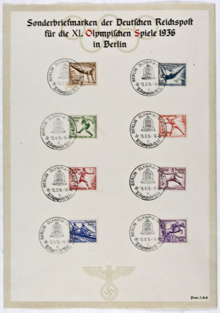 Item #34749 1936 Berlin Olympic Games commemorative stamp collection. Max Eschle, designed by.