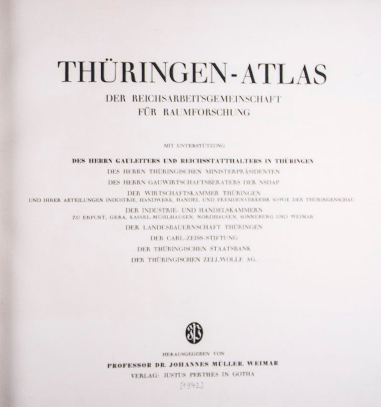 Item #35033 Thüringen-Atlas der Reichsarbeitsgemeinschaft für Raumforschung. Johannes Müller.