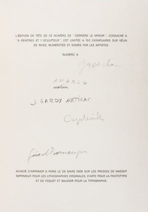 Derrière le Miroir [No. 150]: 5 Peintres et 1 Sculpteurs [WITH ORIGINAL LITHOGRAPHS, AND SIGNED BY CLAUDE GARACHE, AMABLE ARIAS, MATIEU, JOAN GARDY-ARTIGAS, JEAN CAPDEVILLE AND GERARD FROMANGER]