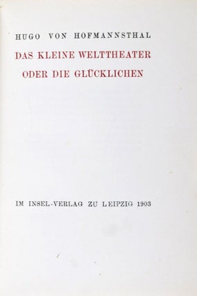 Item #37010 Das kleine Welttheater oder die Glücklichen. Hugo von Hofmannsthal, Aubrey...