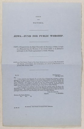 Item #37895 Jews. - Fund for Public Worship [Parliamentary paper, Victoria Parliament, 1855-6]. n/a