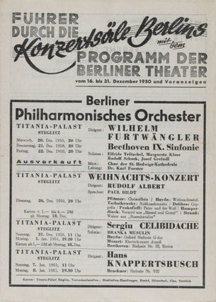 Item #37974 Lot of 23 Berlin Philharmonic, Opera Programs and Other Memorabilia Pertaining to...