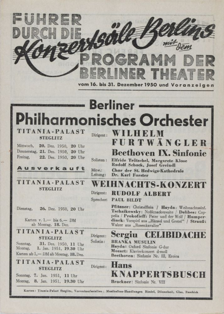 Item #37974 Lot of 23 Berlin Philharmonic, Opera Programs and Other Memorabilia Pertaining to German Conductor Wilhelm Furtwängler (1929-1955). n/a.