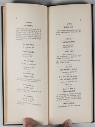 The Old Jewish Cemeteries at Charleston, S. C.: A Transcript of the Inscriptions on Their Tombstones, 1762-1903