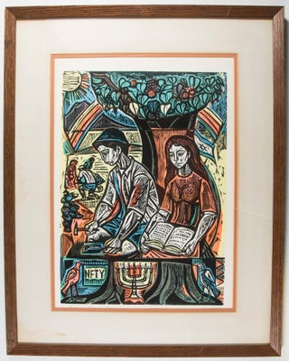 Item #38592 Yesterday, Today, and Tomorrow [SIGNED ARTIST PROOF WOODCUT]. Irving Amen