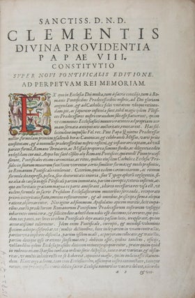 Pontificale Romanum Clementis VIII Pont. Max. iussu restitutum atque editum [FULLY HAND-COLORED WITH 156 IN TEXT ENGRAVING AND WITH STRIKING PAINTED PAPER EDGES]