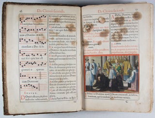 Pontificale Romanum Clementis VIII Pont. Max. iussu restitutum atque editum [FULLY HAND-COLORED WITH 156 IN TEXT ENGRAVING AND WITH STRIKING PAINTED PAPER EDGES]