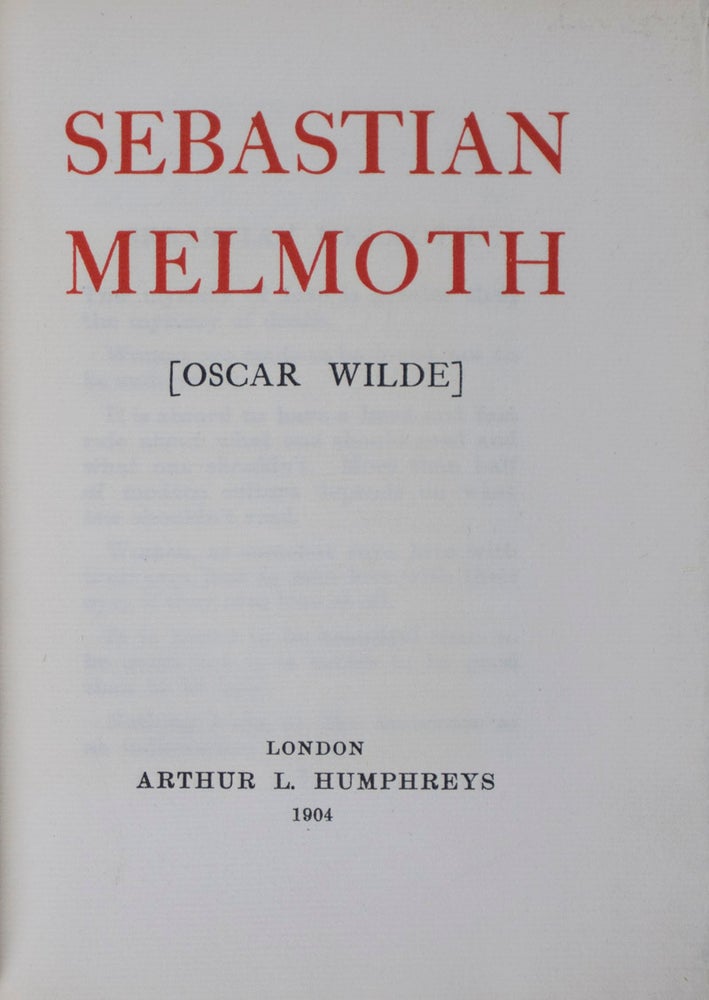 Item #40558 Sebastian Melmoth. Oscar Wilde.