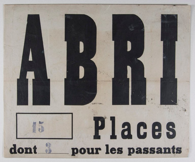 Item #40627 Abri 15 Places (WWII French Air Raid Shelter Sign). n/a.