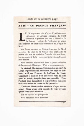 Avis au Peuple Français [Airborne leaflet dropped over France following the Allied landing (Operation Torch) in French North Africa]