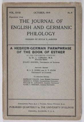Item #40697 The Journal of English and Germanic Philology: A Hebrew-German Paraphrase of the Book...