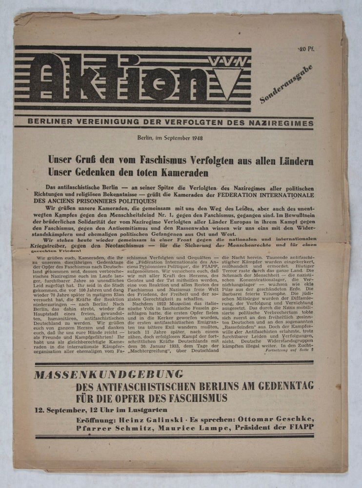 Item #40805 Aktion VVN: Berliner Vereinigung der Verfolgten des Naziregimes. Sonderausgabe. n/a.