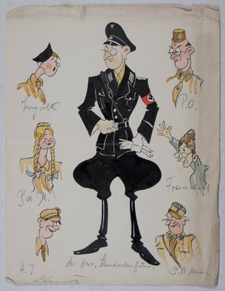 Original Third Reich-era artwork caricaturing various Nazi organizations