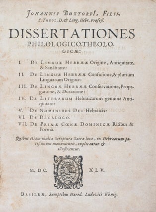 Item #41140 Dissertationes Philologico-Theologicæ: I. De Linguæ Hebrææ Origine, Antiquitate,...