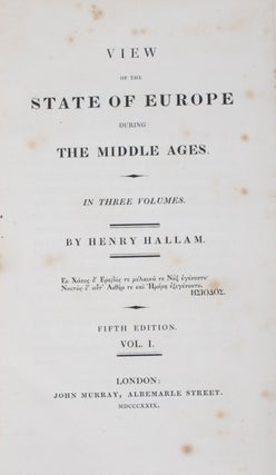 Item #41304 View of the State of Europe During The Middle Ages (3 vols.). Henry Hallam
