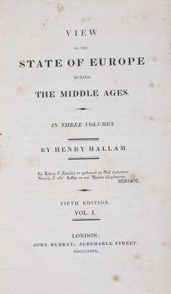 Item #41304 View of the State of Europe During The Middle Ages (3 vols.). Henry Hallam