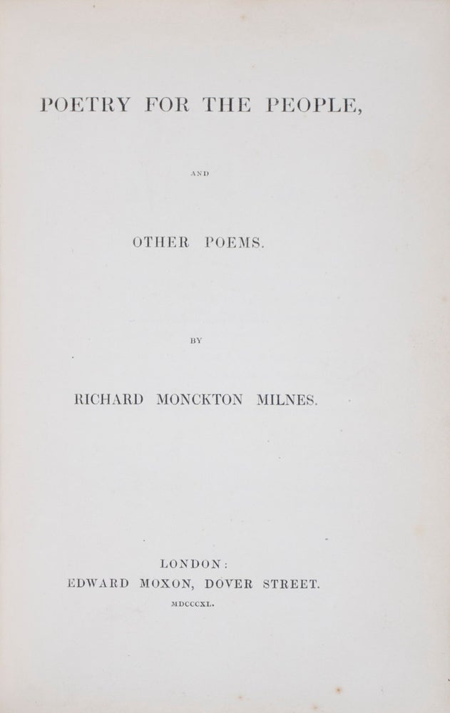 Item #41375 Poetry for the People. Richard Monckton Milnes.