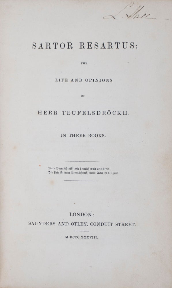 Item #41508 Sartor Resartus; The Life and Opinions of Herr Teufelsdröckh. Thomas Carlyle.