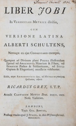 Item #41586 Liber Jobi in versiculos metrice divisus cum versione latina Alberti Schultens,...
