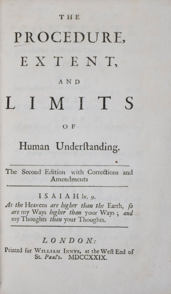 Item #42021 The Procedure, Extent and Limits of Human Understanding. Peter Browne.