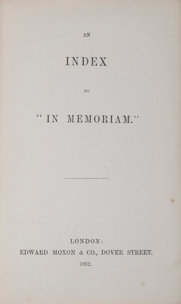 Item #42096 An Index to In Memoriam. Lewis Carroll, Charles Lutwidge Dodgson.