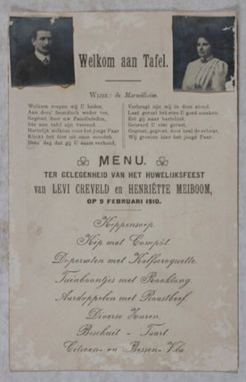 Item #42118 Welkom aan Tafel: Wedding Dinner Menu [WITH] Illustrated Bookmark from Jewish...