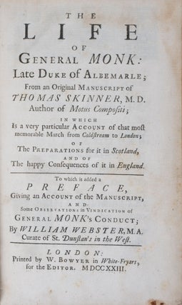 Item #42663 The life of General Monk: Late Duke of Albemarle; From an Original Manuscript of...