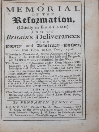 Item #42837 A Memorial of the Reformation, (Chiefly in England) and of Britain's Deliverances...
