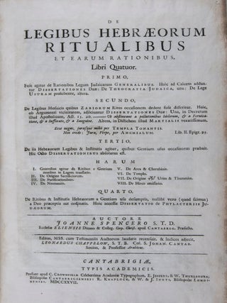 De Legibus Hebraeorum ritualibus et earum rationibus libri quatuor. 2-vol. set (Complete)