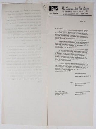 News from the Non-Sectarian Anti-Nazi League: Investigation of Arab Propaganda Activities in the United States