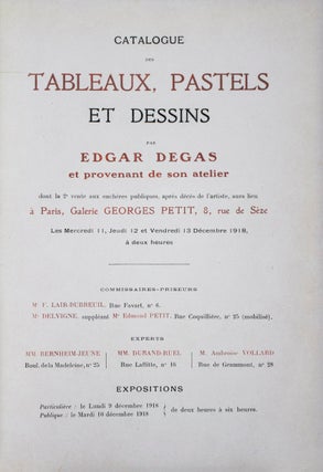 Item #42982 Catalogue des Tableaux, Pastels et Dessins par Edgar Degas et provenant de son...